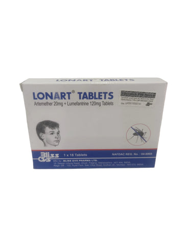 Artemether 20mg + Lumefantrine 120 mg - Lonart 18's