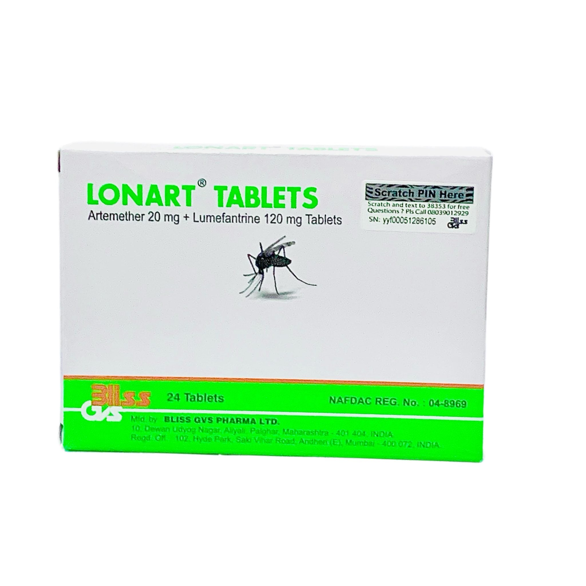 Artemether 20mg + Lumefantrine 120 mg - Lonart 24's